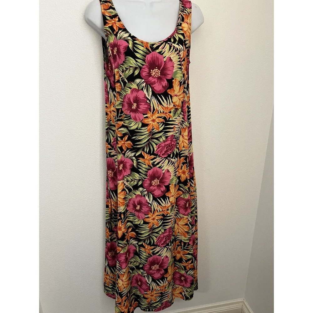 VTG 90s Colorful Tropical Hawaiian Floral Print Rayon Boho Festival Midi…